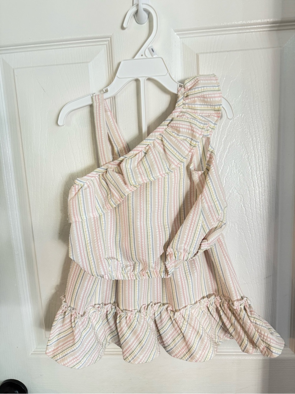 Rachel Zoe Pastel Stripe Ruffle One-Shoulder Girls Set
